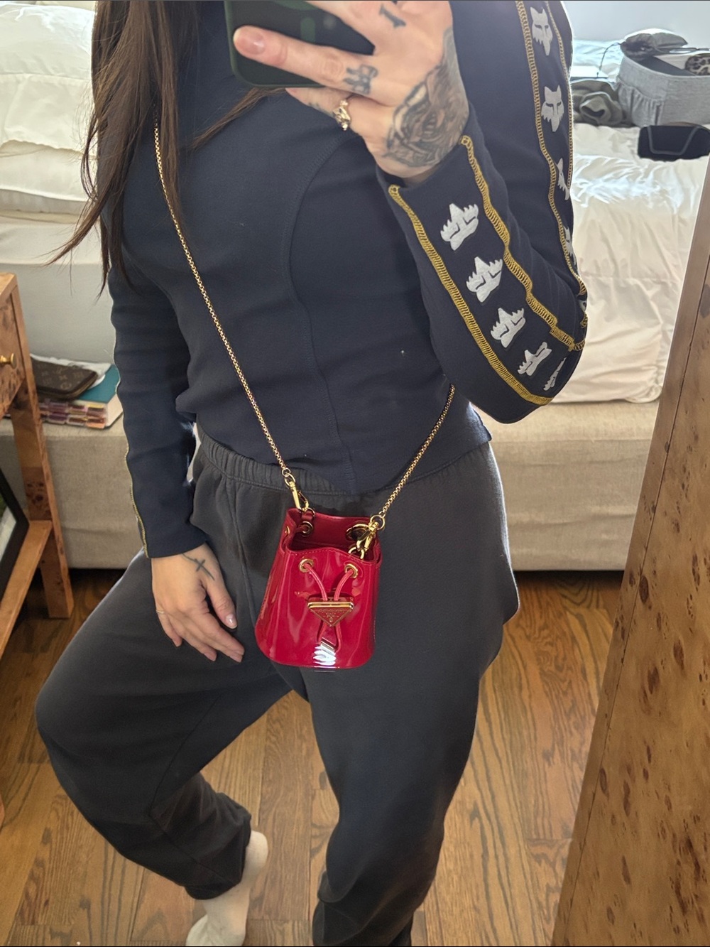 PRICE DROP ** Prada Red Mini Bag with Gold Chain - Picture 15 of 17
